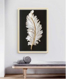 Gold Frame 80*120 Cm Feather White And Black Crytsall Porsalein Painting 